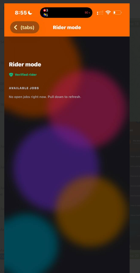 SwiftDrop Rider mode screen